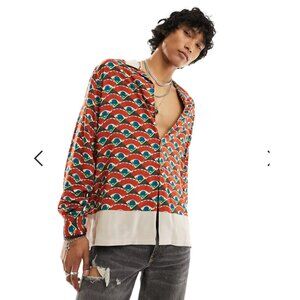 ASOS DESIGN boxy oversized shirt in geo print with border - Men's